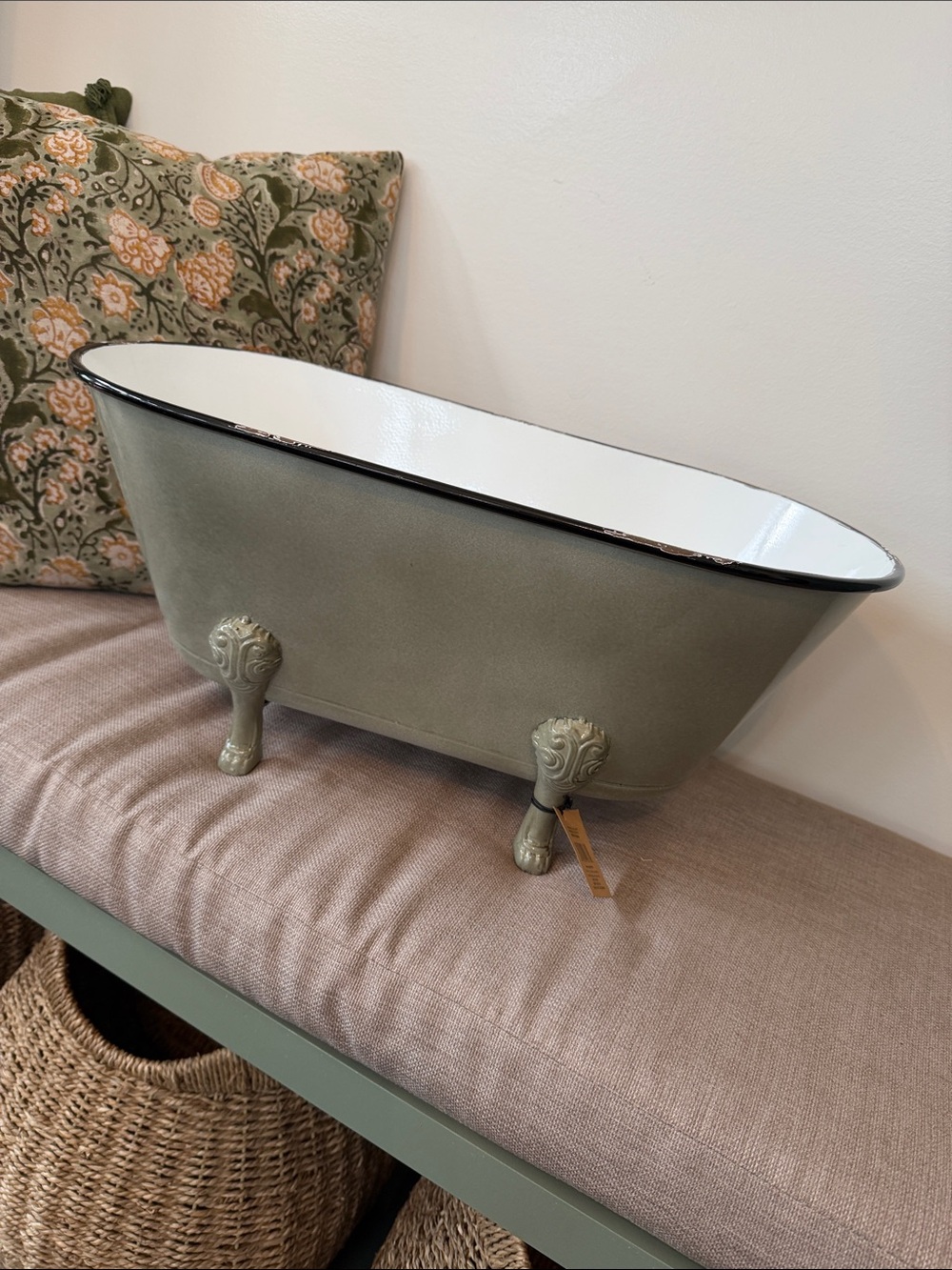 Creative Co-Op Green Clawfoot Bathtub Tin